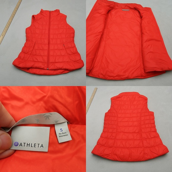 Athleta Goose Down Vest Womens Small Orange Downalicious Full Zip Quilted Puffer - Picture 1 of 11